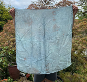 Fresh Leaf Indigo Dyed Silk Satin Cloth